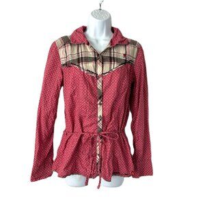 EDC Esprit Western Style Top Plaid Embroidered Sash M